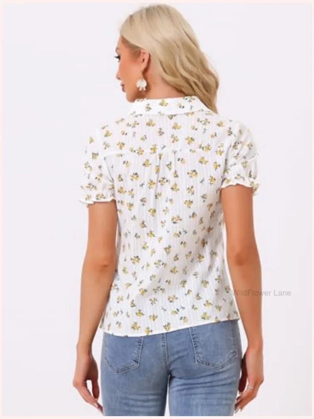 Vintage Peter Pan Collar Cotton Blouse Short Sleeve Button Down Shirt - Picture 4 of 6